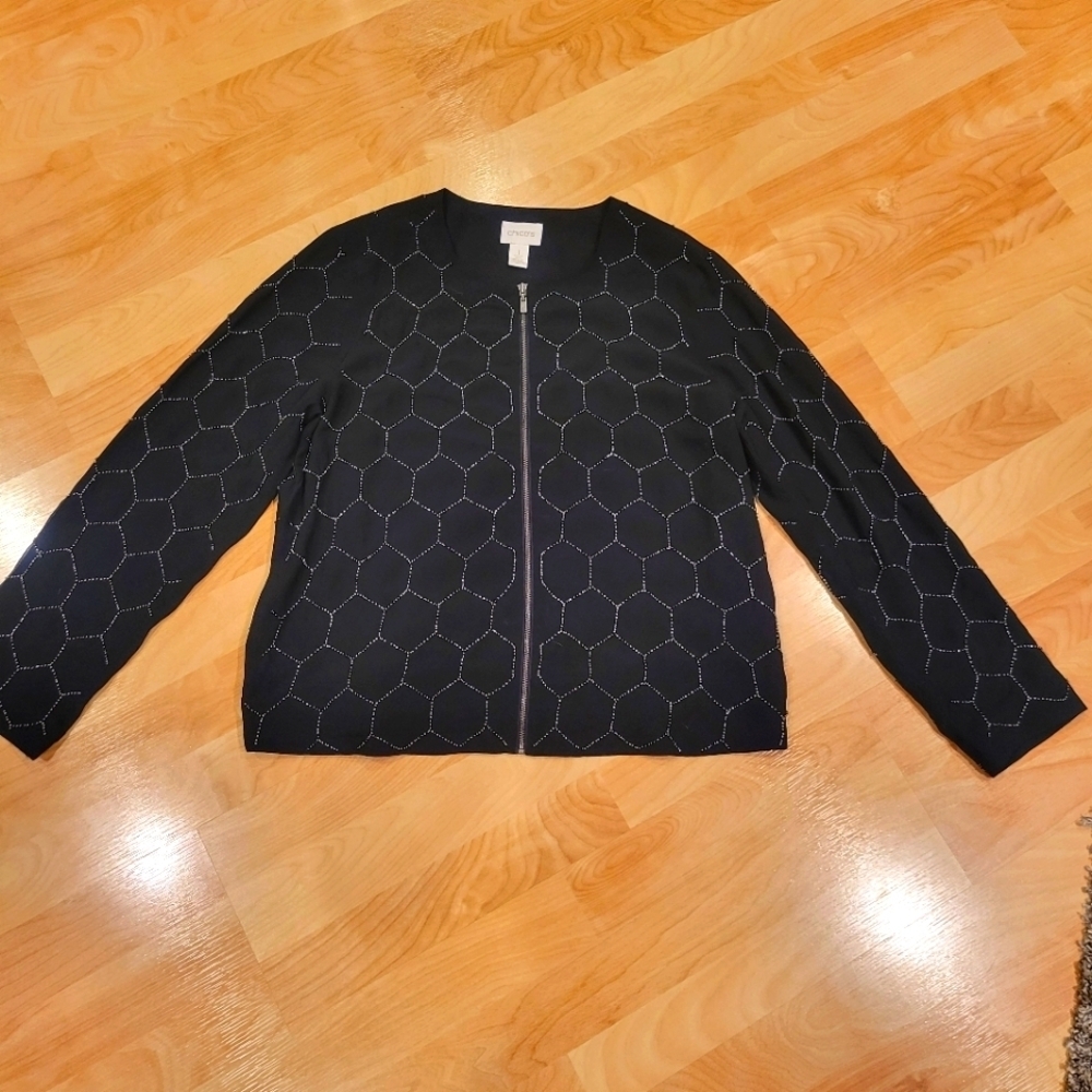 Chico's Beaded Full Zip Bomber Jacket Cardigan Size 1 Medium - Picture 6 of 12